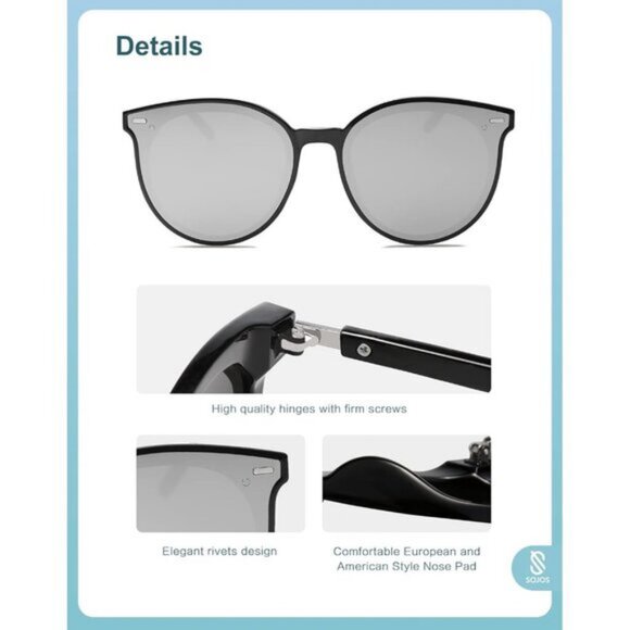 ⚡SOJOS Women Dark Black Classic Round Retro Vintage Large Frame Sunglasses - Picture 4 of 5